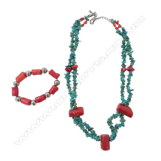 TURQUOISE & CORAL NECKLACE + BRACELET