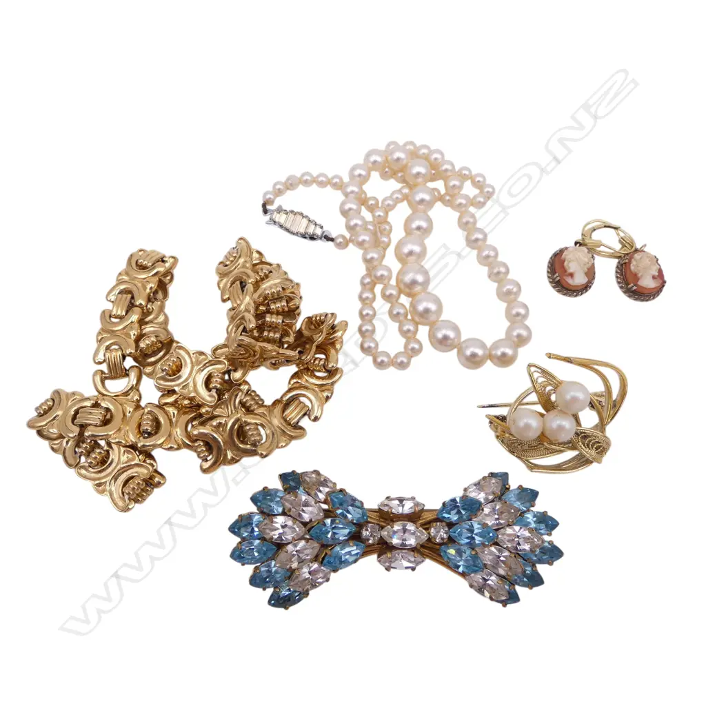 ELIZABETHAN SIMULATED PEARLS IN BOX & COSTUME CHAIN/BROOCHES/EARRINGS Image 1++