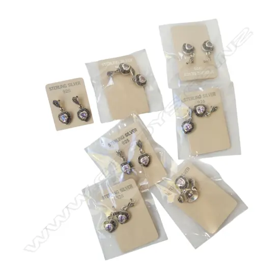 BAG of 7 pairs SILVER & gem set EARRINGS new old stock 