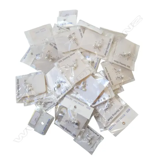 BAG of 32 pairs of SILVER & gem & pearl set EARRINGS new old stock