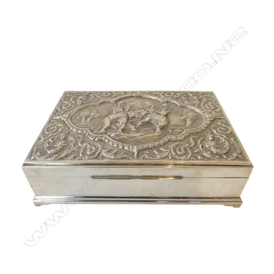 SIAM SILVER CIGAR BOX wood interior 1245gms 230x160x65mm