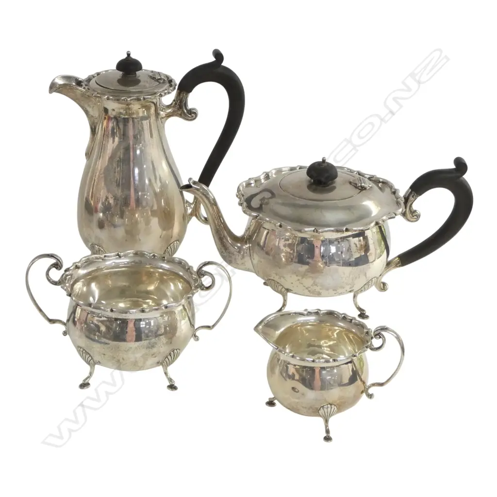 4 PCE STG SILVER COFFEE / TEA SET 1580gms B'HAM 1926-29 Image 1++