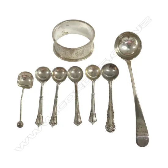 7 STG SILVER SPOONS + NAPKIN RING 60gms