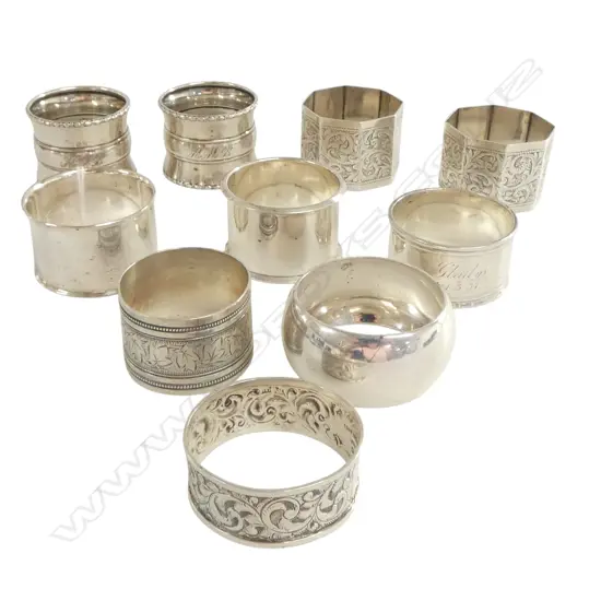 10 NAPKIN RINGS (9 STG SILVER 238gms)