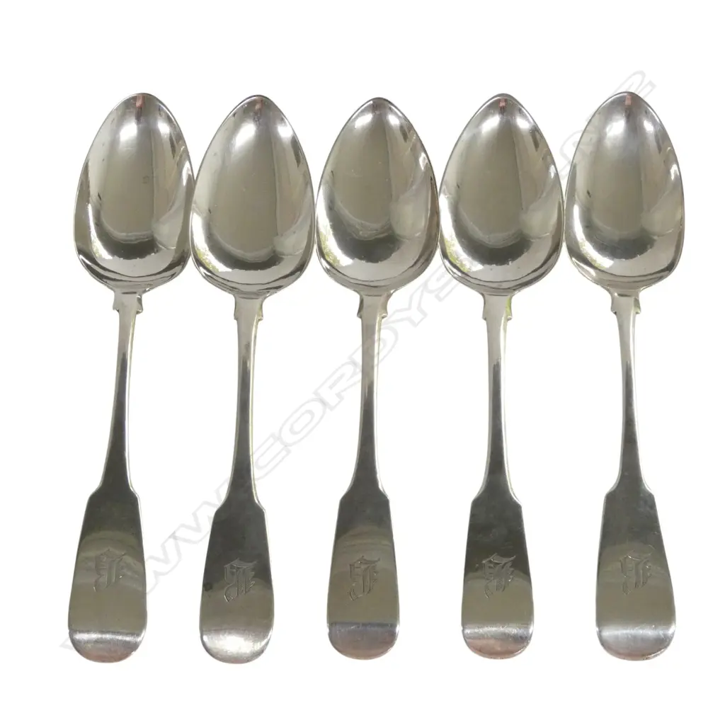 5 IRISH STG SILVER DESERT SPOONS, SAMUEL NEVILE, DUBLIN 1814, 161gms Image 1++