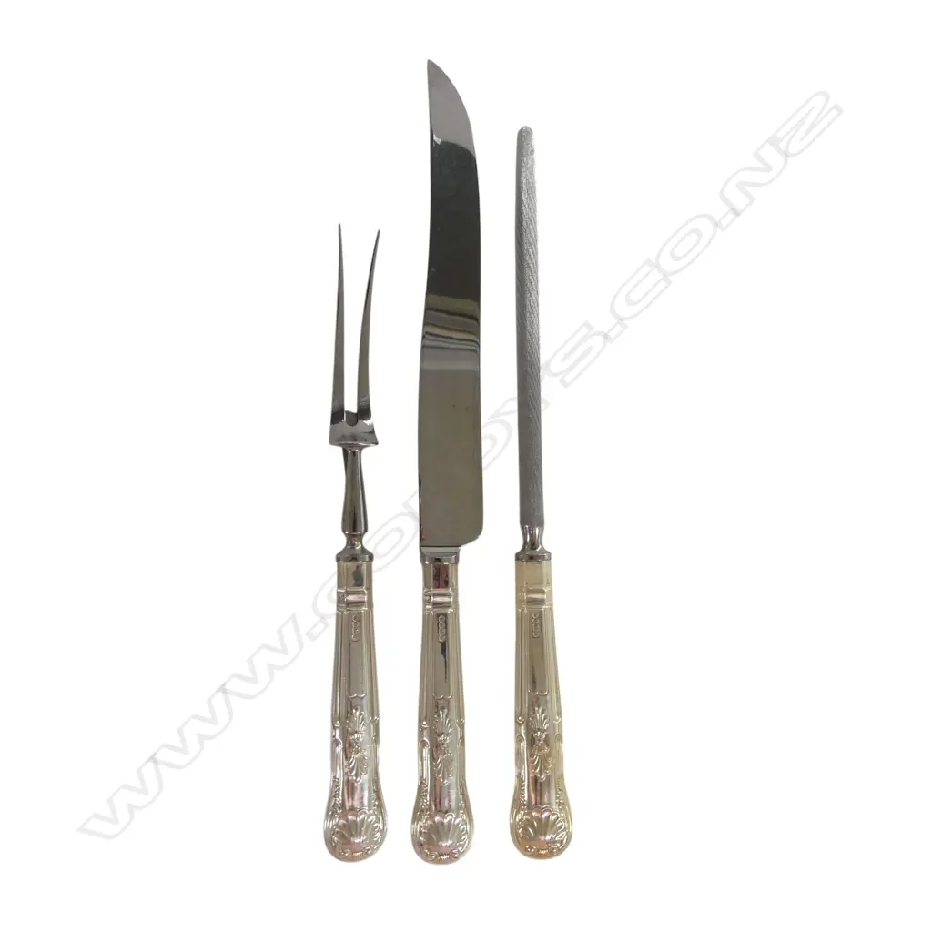 3 PCE CARVING SET, STG SILVER HANDLES, CARRS OF SHEFFIELD LTD L.370mm Image 1++