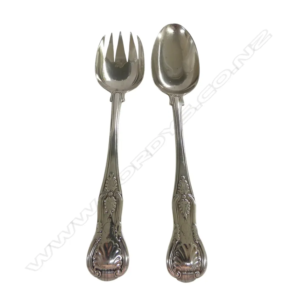 PR STG SILVER KINGS PATTERN SALAD SERVERS, GEORGE WILLIAM ADAMS, LONDON 1855 L.220mm  186gms Image 1++
