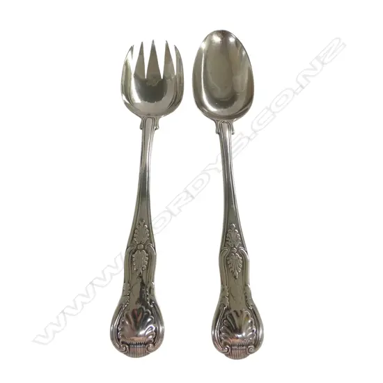 PR STG SILVER KINGS PATTERN SALAD SERVERS, GEORGE WILLIAM ADAMS, LONDON 1855 L.220mm  186gms