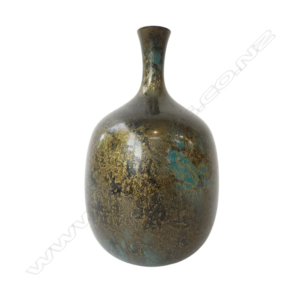 JAPANESE BRONZE VASE w GOLD/BLACK/BLUE PATINA Image 1++