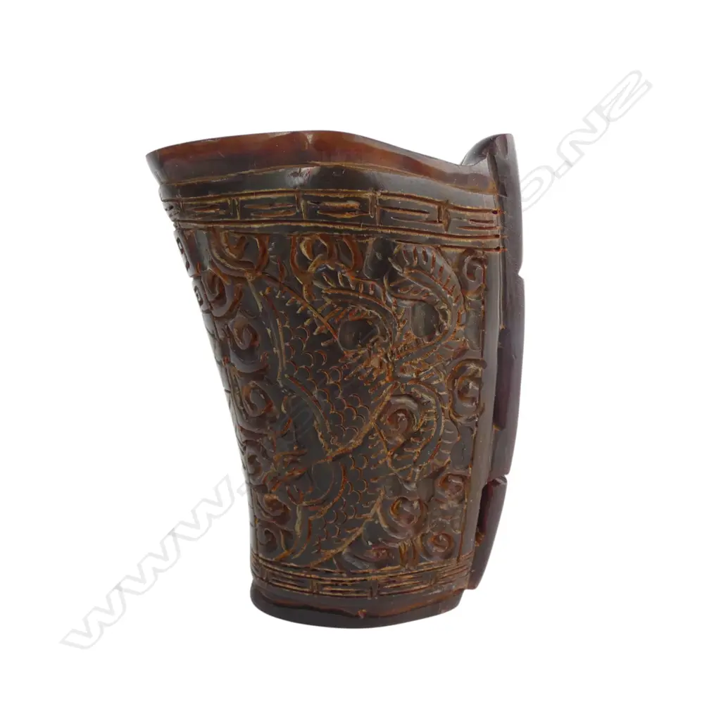CHINESE CARVED HORN LIBATION CUP H.90mm Image 1++