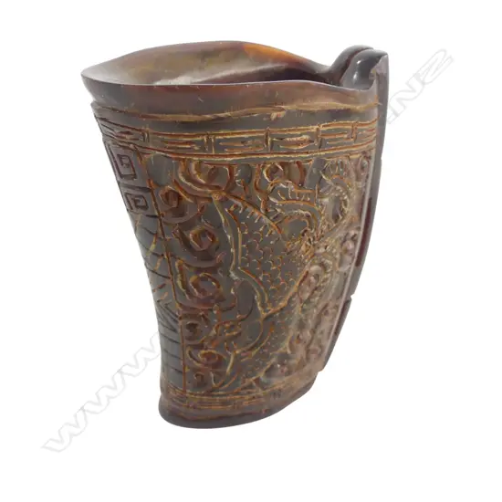 CHINESE CARVED HORN LIBATION CUP H.90mm