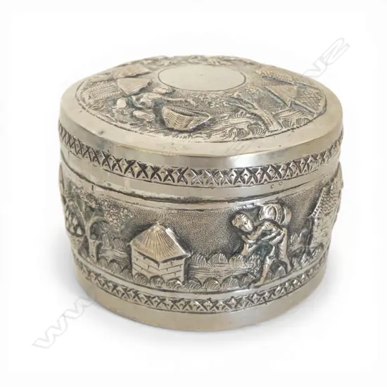 OLD SILVER PLATE embossed Indian design BOX 