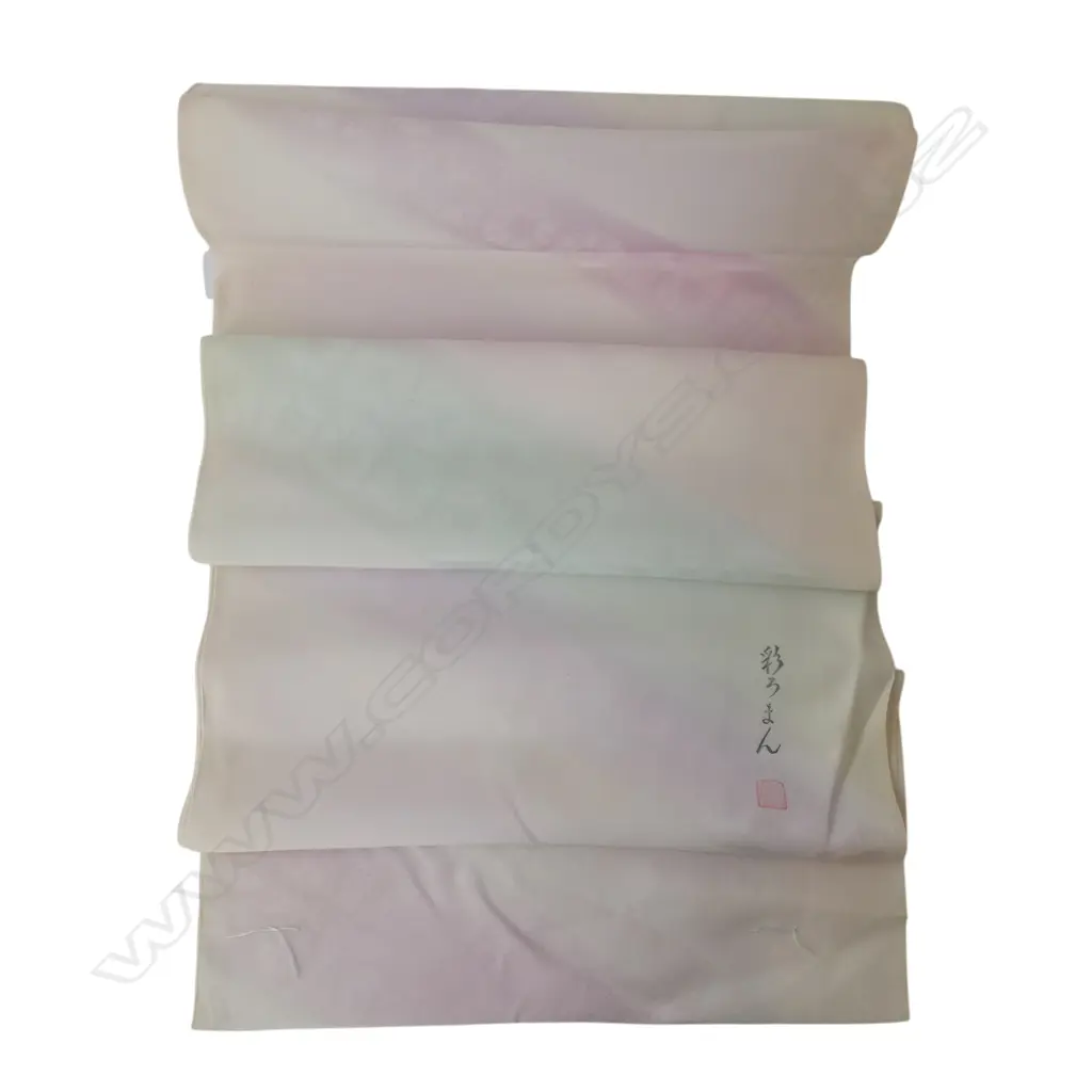 Unused 1980's NISHIJIN TEXTILE (Kyoto) JAPANESE pink/blue SILK ROLL L.12M W.370mm. New old stock... Image 1++