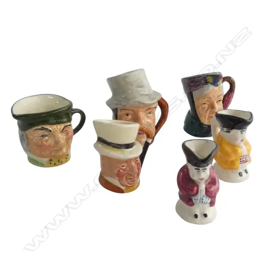 6 MINIATURE ENGLISH CHINA CHARACTER/TOBY JUGS