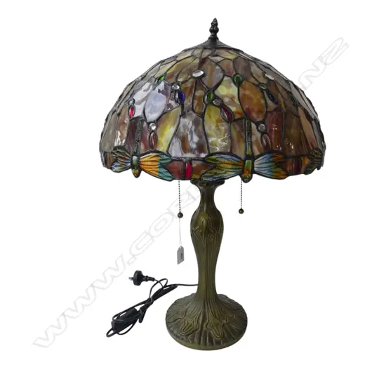TIFFANY STYLE DRAGONFLY LEAD LIGHT TABLE LAMP H.590mm