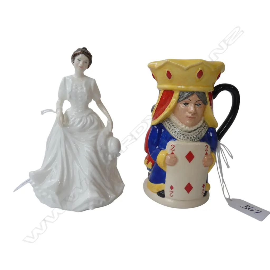 2 PCES ROYAL DOULTON; 'HARMONY' H.155mm & KING & QUEEN OF DIAMONDS CHARACTER JUG H.130mm BOTH BOXED Image 1++