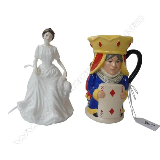 2 PCES ROYAL DOULTON; 'HARMONY' H.155mm & KING & QUEEN OF DIAMONDS CHARACTER JUG H.130mm BOTH BOXED