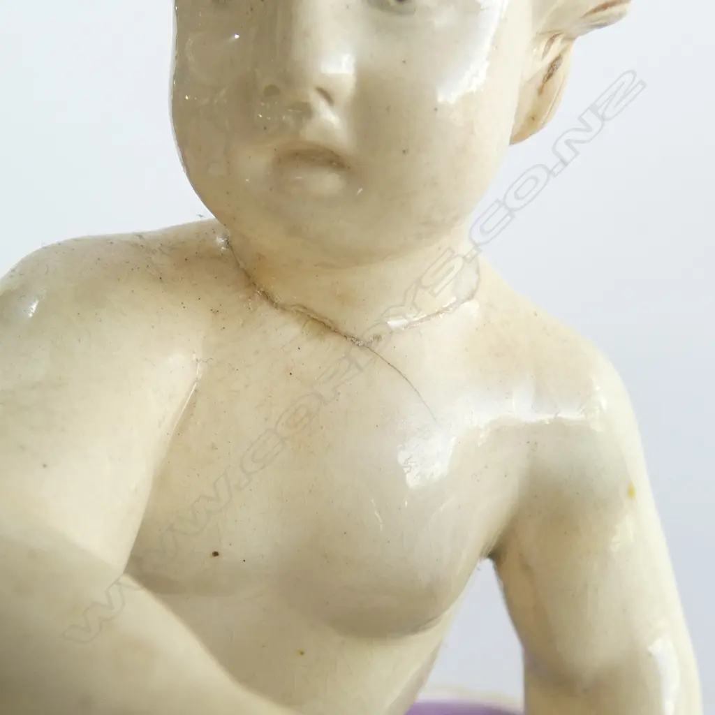 PR MAJOLICA FIGURINES, PUTTI RIDING a GOAT, in the Minton manner, both faulted Image 1++