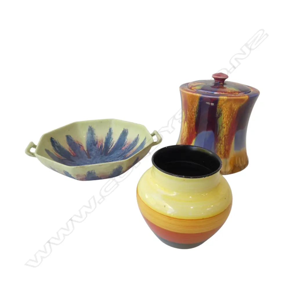 CARLTONWARE ART DECO VASE, & EMPIRE WARE BOWL & LIDDED JAR, H.80-120MM, L.175MM Image 1++