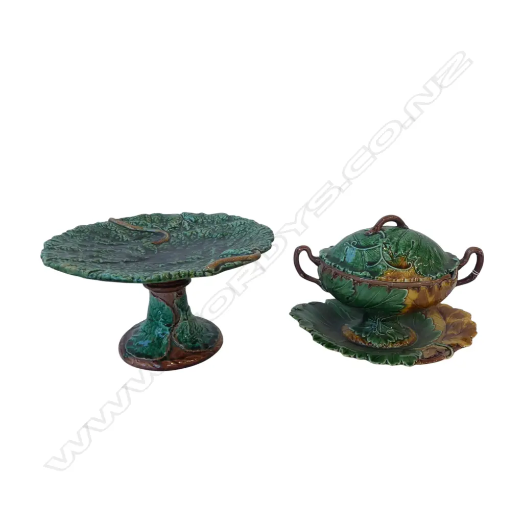 2 PCES OF VINTAGE MAJOLICA soup tureen & comport (fault) H.140mm Image 1++