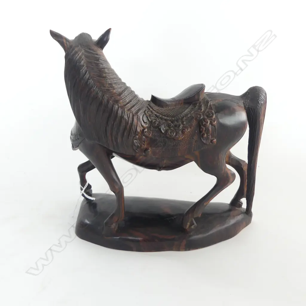 CARVED WOODEN HORSE ORNAMENT W.240mm Image 1++