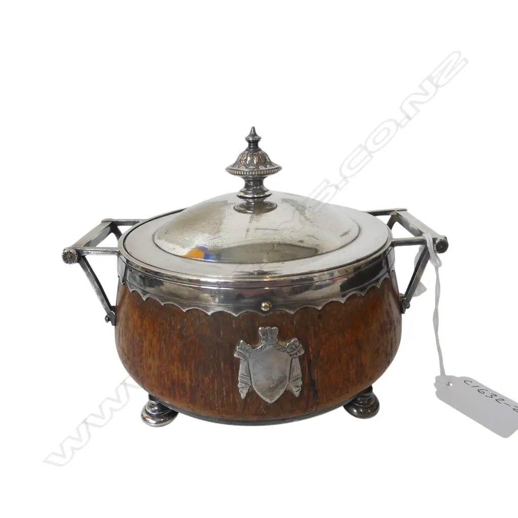 SILVER? & WOODEN TOBACCO JAR Image 1++