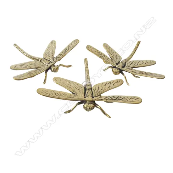3 BRASS DRAGONFLY ORNAMENTS 