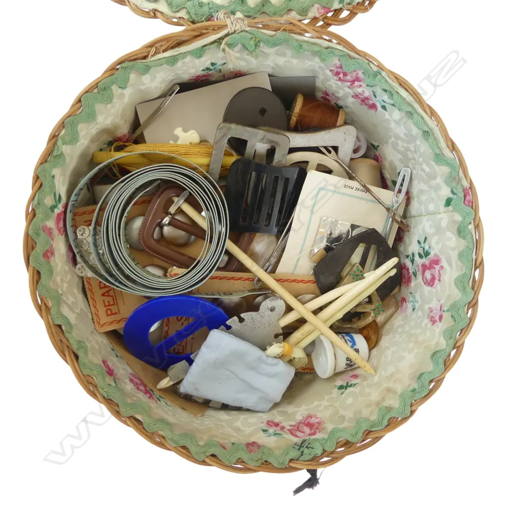 CANE BOX OF SEWING ITEMS Image 1++