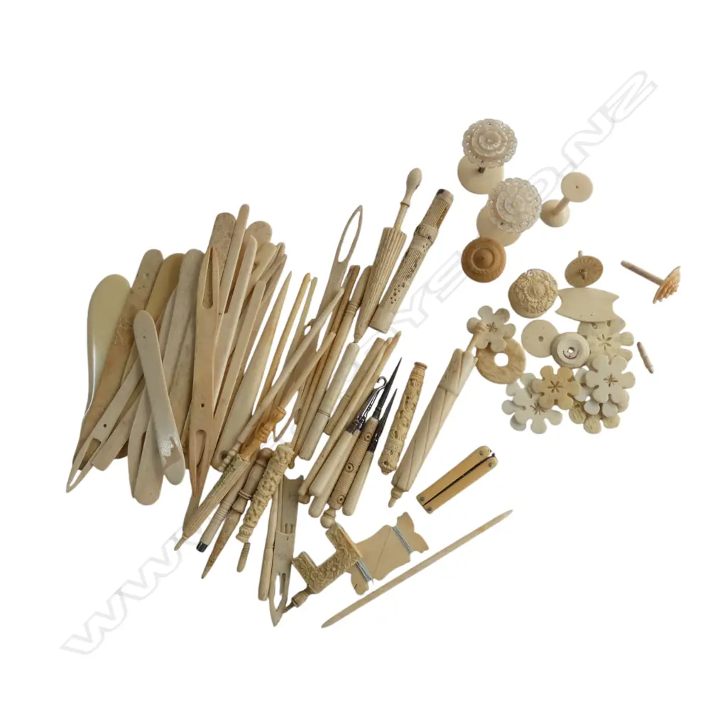 BASKET OF BONE SEWING TOOLS Image 1++