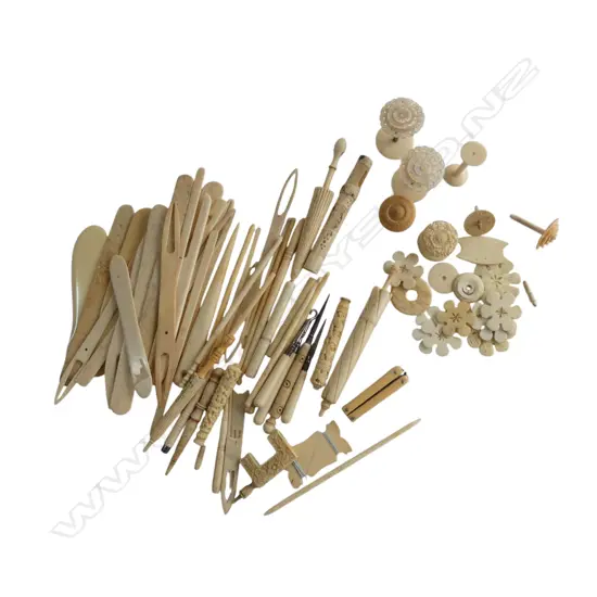 BASKET OF BONE SEWING TOOLS