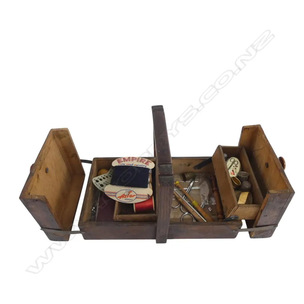 WOODEN SEWING BOX WITH CONTENTS W.255MM Image 1++