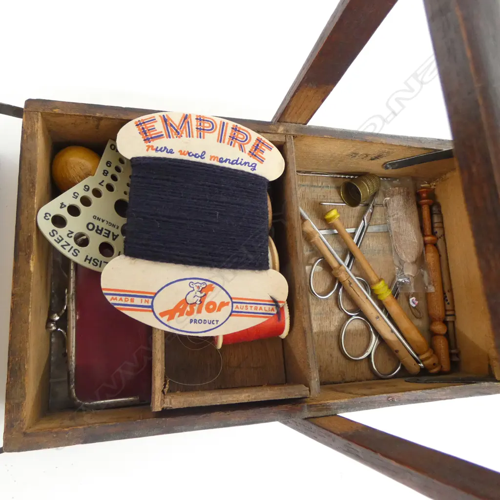 WOODEN SEWING BOX WITH CONTENTS W.255MM Image 1++