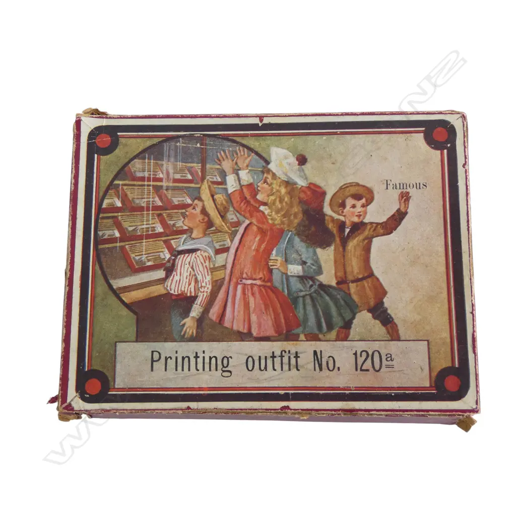 VINTAGE BOXED PRINTING OUTFIT No. 120A with letters, stamps, etc Image 1++