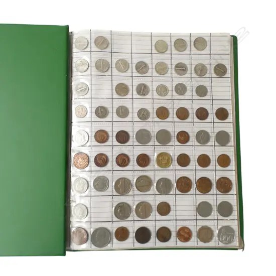 ALBUM OF WORLD COINAGE & BANK NOTES: includes NZ 3d + pennies + $10 Millennium + Bank of China 5 Yuan 1940 etc