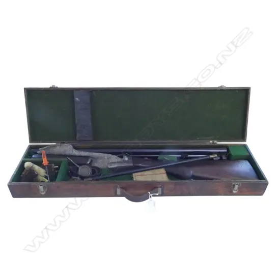 Early/mid 20thC cased Verney-Carron 12g dble barrel SHOTGUN walnut stock. With cleaning gear etc. licence required