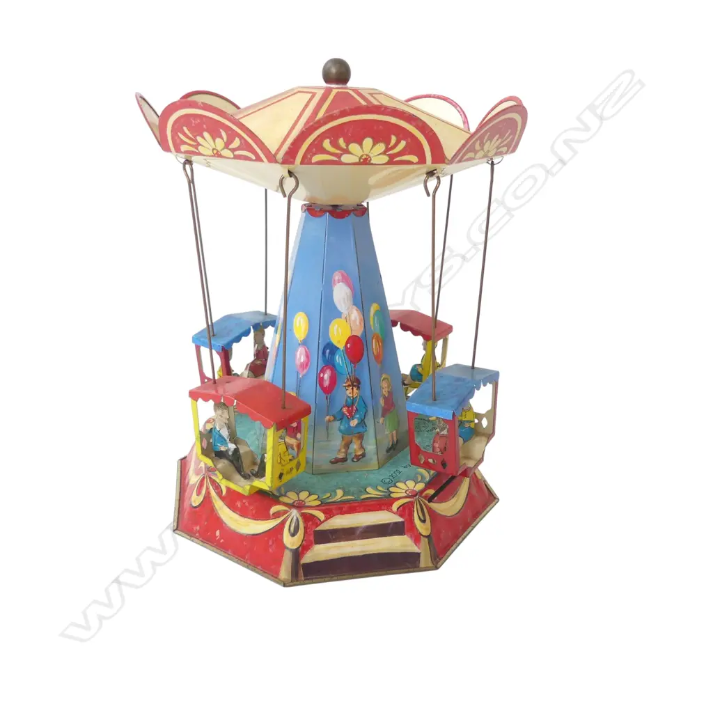 GERMAN REPRODUCTION WIND UP TIN TOY - SWING RIDE H.180mm Image 1++