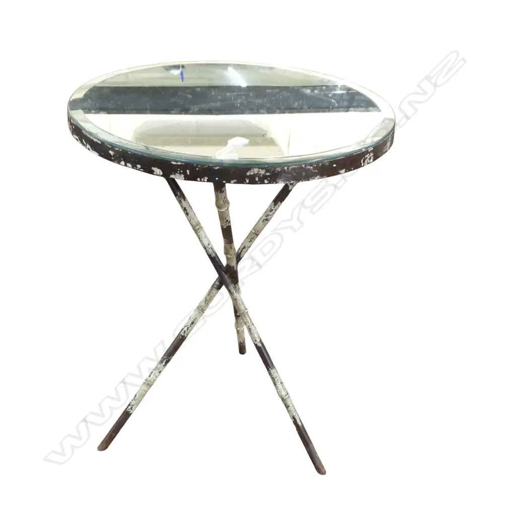 GLASS TOP METAL TABLE top distressed Dia.600 H.770mm Image 1++