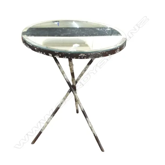 GLASS TOP METAL TABLE top distressed Dia.600 H.770mm