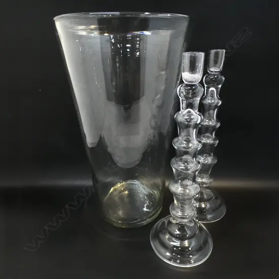 PR GLASS CANDLESTICKS + LG VASE H.460mm