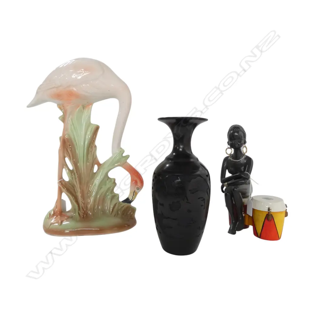 CHINA FLAMINGO H.400mm, GROUP FANCY FIGURE ON DRUM & ORIENTAL VASE Image 1++