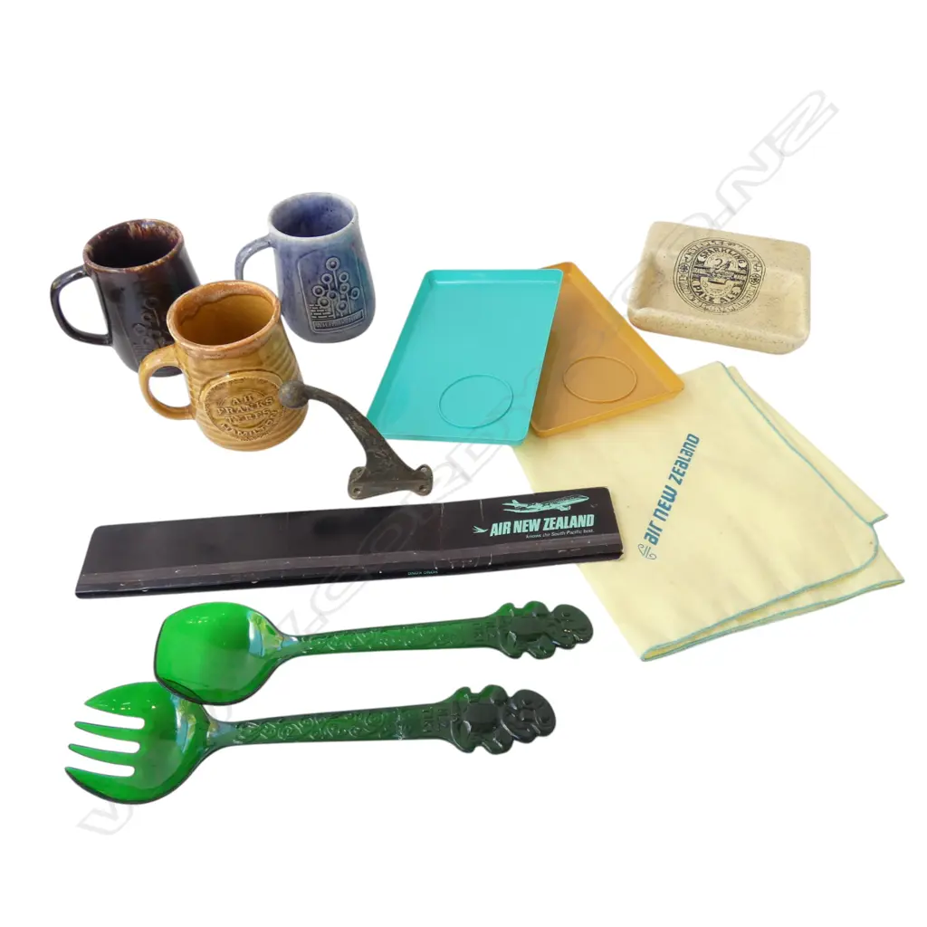 NZ VINTAGE - AIR NZ ITEMS, NZR COAT HOOK, STAPLES BREWERY ASHTRAY, FRANKS TYRES MUGS ETC Image 1++