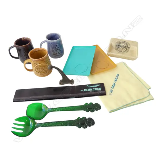 NZ VINTAGE - AIR NZ ITEMS, NZR COAT HOOK, STAPLES BREWERY ASHTRAY, FRANKS TYRES MUGS ETC