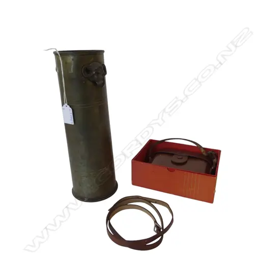 ZEISS IKON CAMERA, CASED & BOXED + BRASS SHELL VASE H.290mm