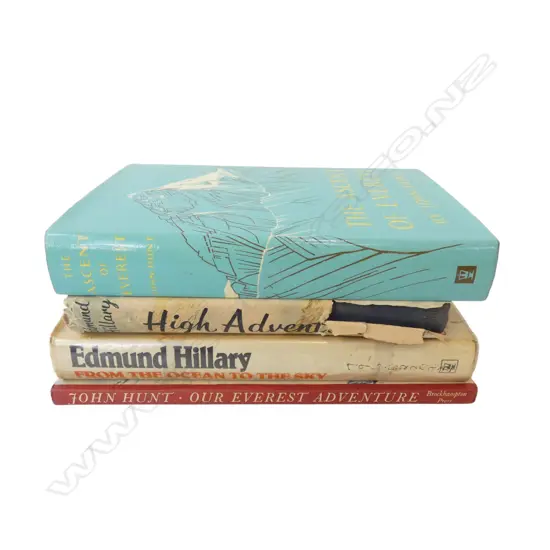 4 VINTAGE EDMUND HILLARY/JOHN HUNT BOOKS – ‘OUR EVEREST ADVENTURE’ ETC 