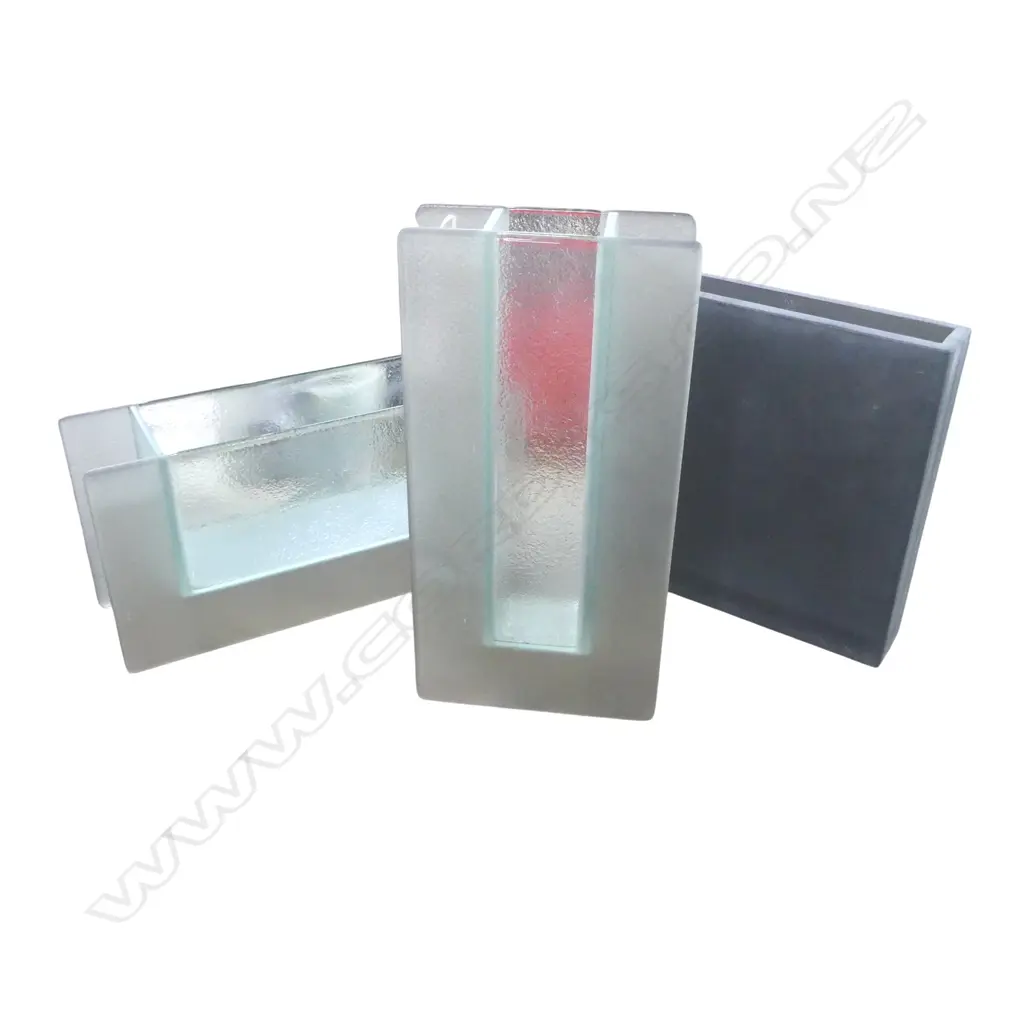 3 RECTANGULAR MUSETTI ITALIAN GLASS VASES H.300mm Image 1++