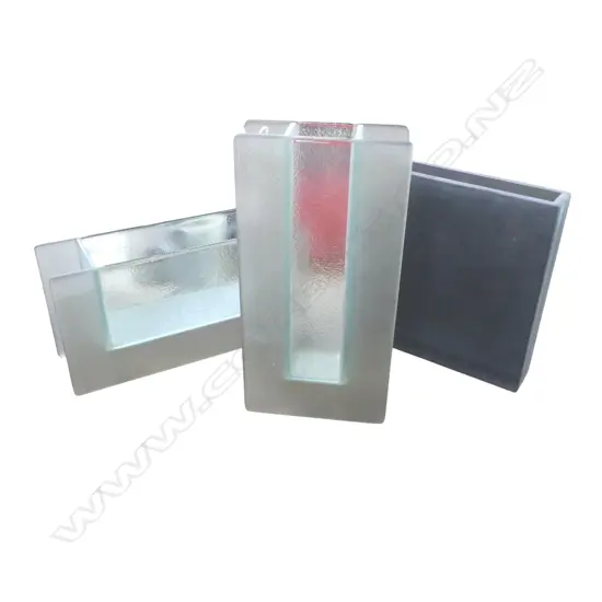 3 RECTANGULAR MUSETTI ITALIAN GLASS VASES H.300mm