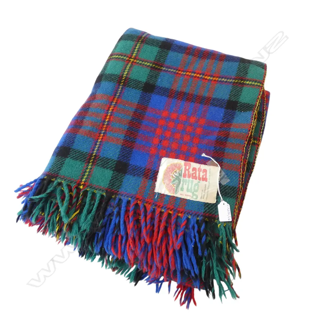 NZ VINTAGE WOOL TRAVEL RUG ‘RATA RUGS’ WANGANUI, EXCELLENT CONDITION, L.1880MM, W.1460MM Image 1++