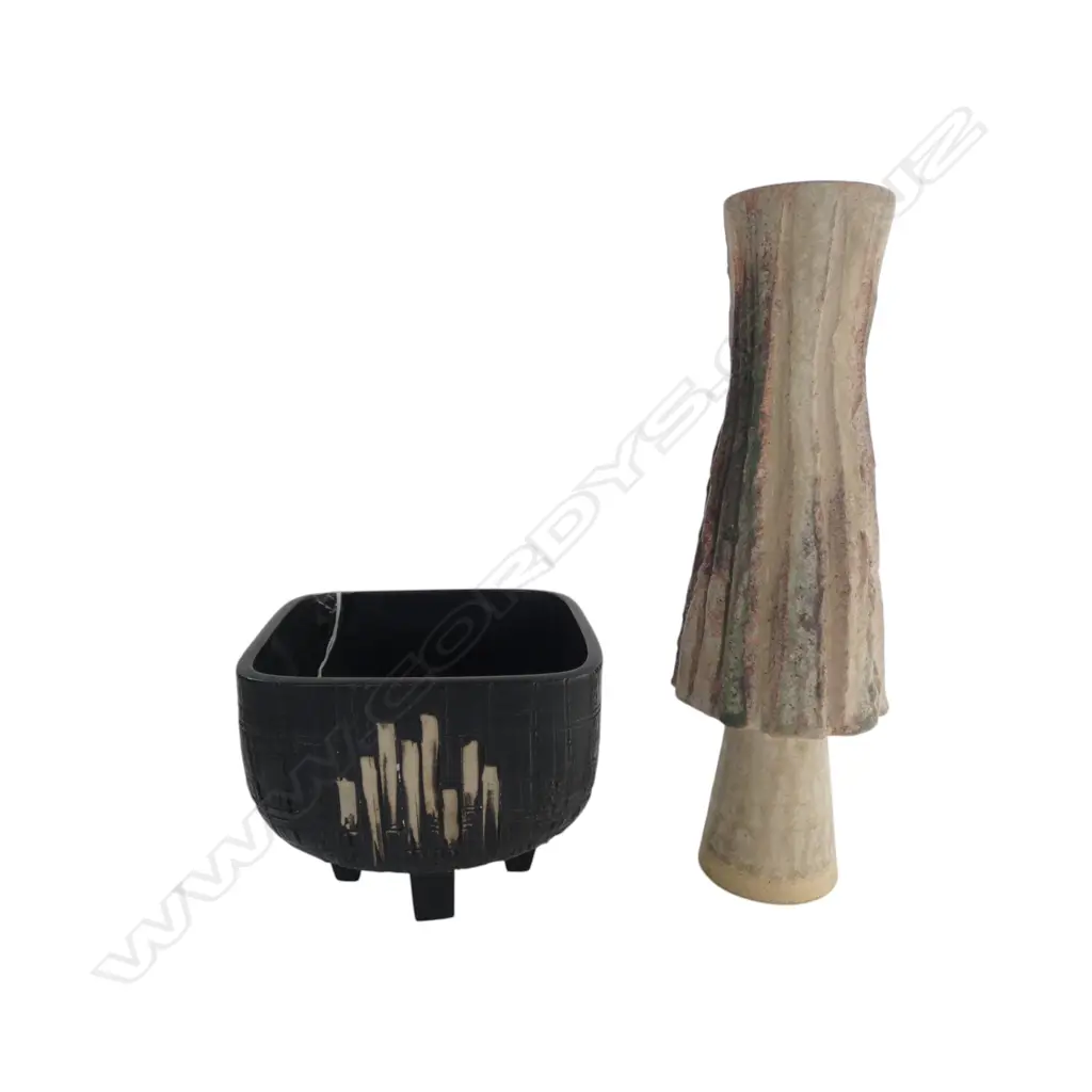 MID CENTURY JAPANESE BRUTALIST VASE, H.335mm & IKEBANA BOWL, H.130 x 150 x150mm Image 1++