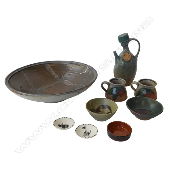 10 PCES ASST. STUDIO POTTERY INCL. LG BOWL, HAIRLINE 430mm dia & 2 MIKE O'DONNELL MUGS