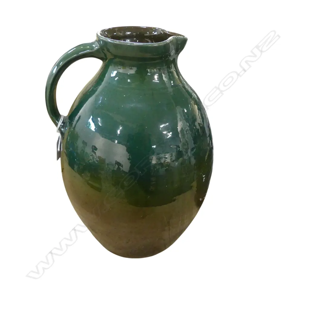 STUDIO POTTERY GREEN & BROWN GLAZED POTTERY JUG H.300mm Image 1++